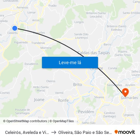 Celeirós, Aveleda e Vimieiro to Oliveira, São Paio e São Sebastião map