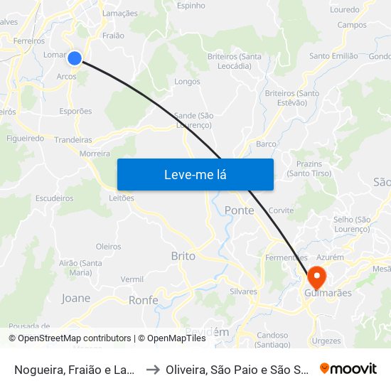 Nogueira, Fraião e Lamaçães to Oliveira, São Paio e São Sebastião map