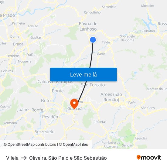 Vilela to Oliveira, São Paio e São Sebastião map