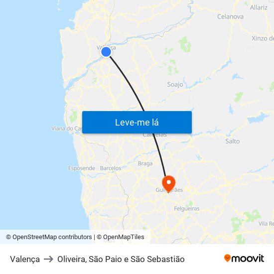 Valença to Oliveira, São Paio e São Sebastião map