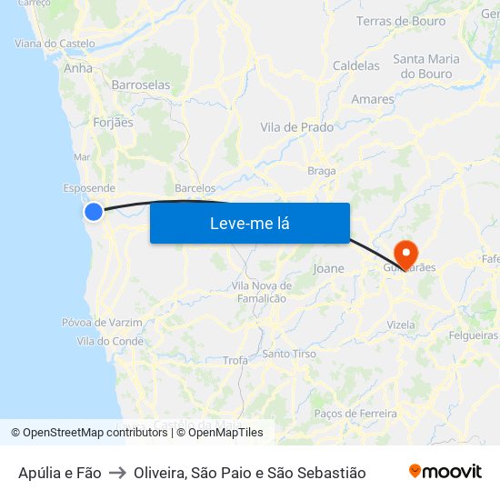 Apúlia e Fão to Oliveira, São Paio e São Sebastião map