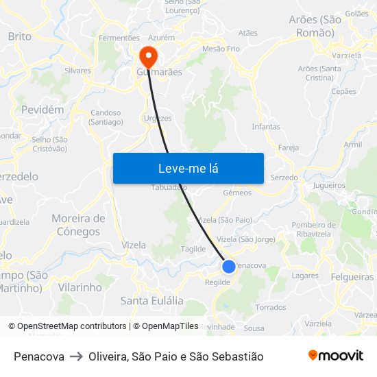 Penacova to Oliveira, São Paio e São Sebastião map