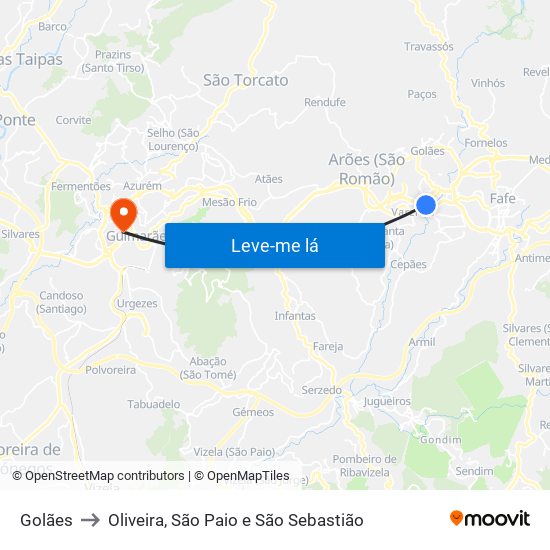 Golães to Oliveira, São Paio e São Sebastião map