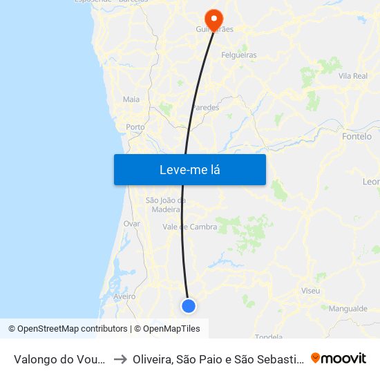 Valongo do Vouga to Oliveira, São Paio e São Sebastião map