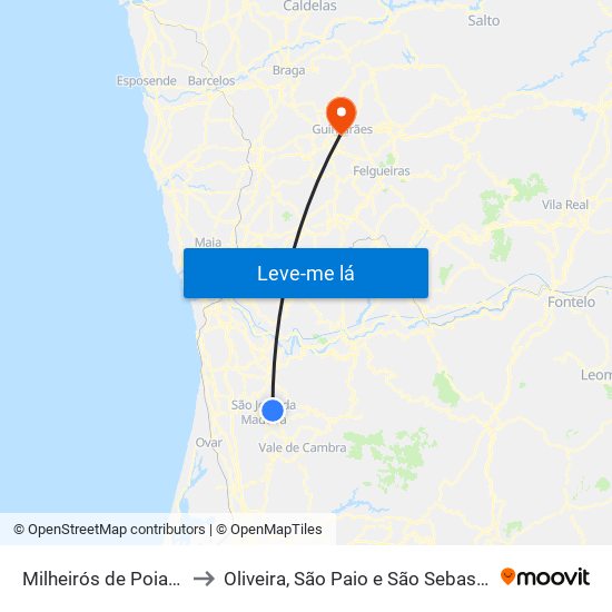 Milheirós de Poiares to Oliveira, São Paio e São Sebastião map