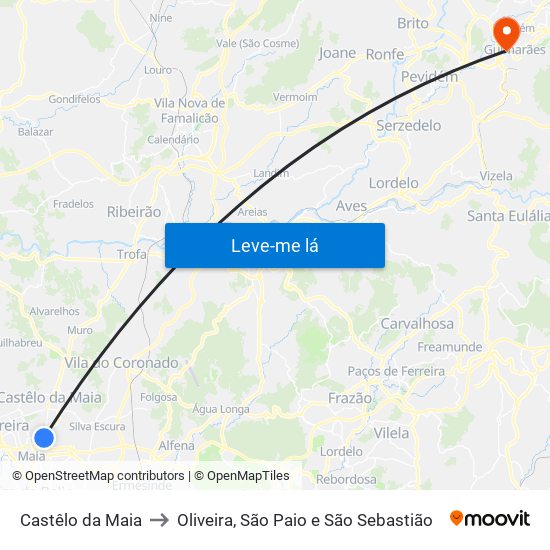 Castêlo da Maia to Oliveira, São Paio e São Sebastião map