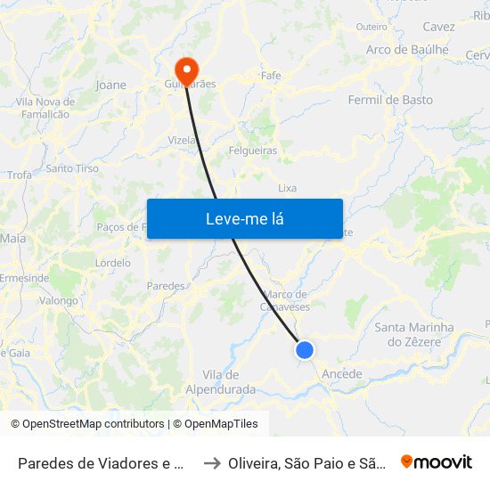 Paredes de Viadores e Manhuncelos to Oliveira, São Paio e São Sebastião map