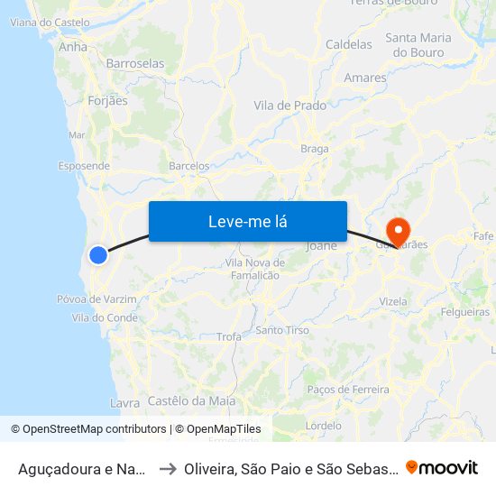 Aguçadoura e Navais to Oliveira, São Paio e São Sebastião map