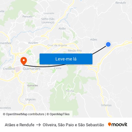Atães e Rendufe to Oliveira, São Paio e São Sebastião map