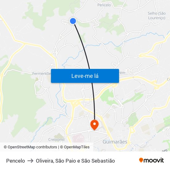 Pencelo to Oliveira, São Paio e São Sebastião map