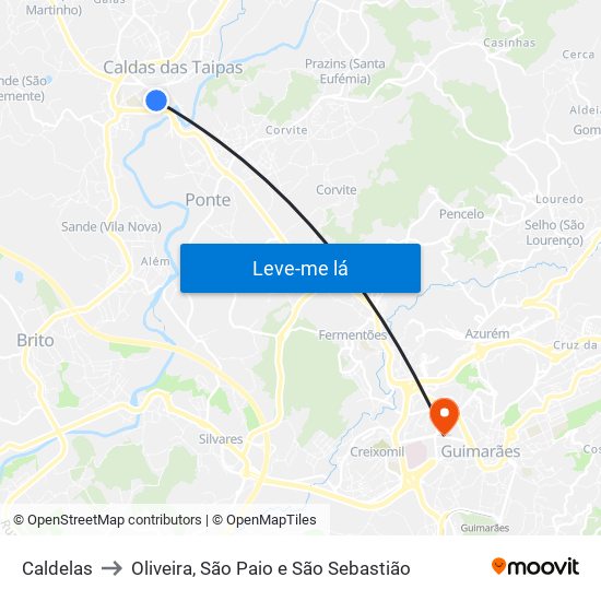 Caldelas to Oliveira, São Paio e São Sebastião map