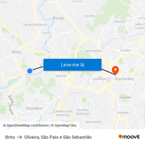 Brito to Oliveira, São Paio e São Sebastião map
