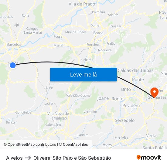 Alvelos to Oliveira, São Paio e São Sebastião map