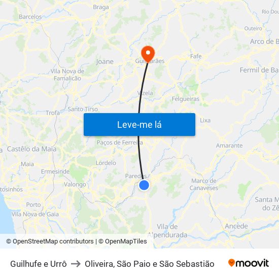 Guilhufe e Urrô to Oliveira, São Paio e São Sebastião map