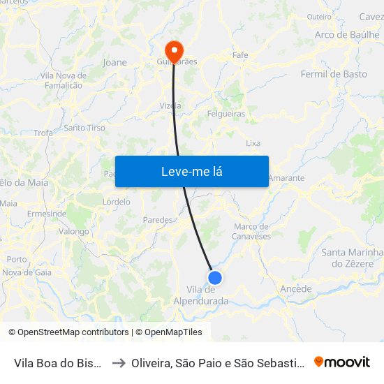 Vila Boa do Bispo to Oliveira, São Paio e São Sebastião map