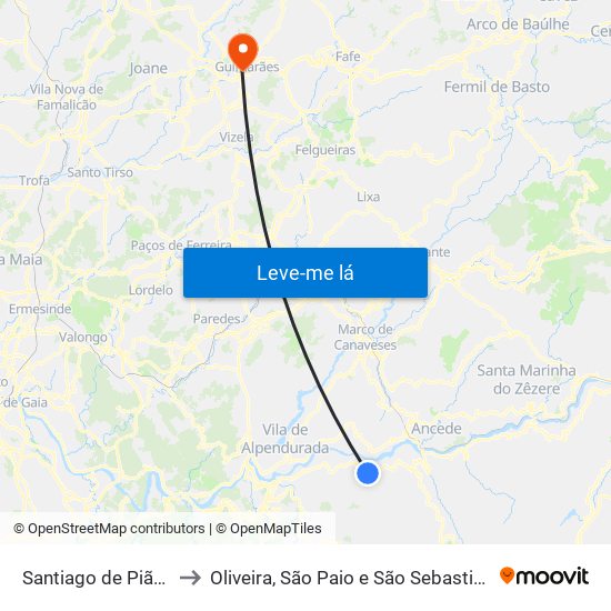 Santiago de Piães to Oliveira, São Paio e São Sebastião map