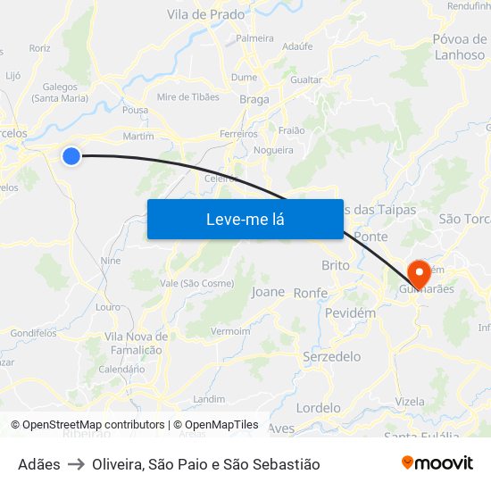 Adães to Oliveira, São Paio e São Sebastião map