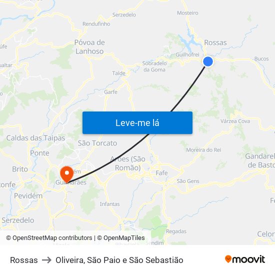 Rossas to Oliveira, São Paio e São Sebastião map