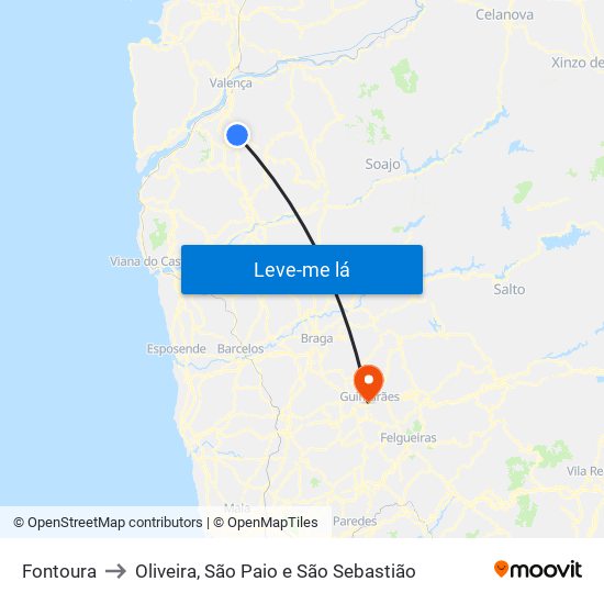 Fontoura to Oliveira, São Paio e São Sebastião map