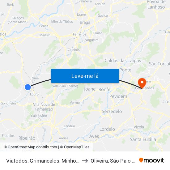 Viatodos, Grimancelos, Minhotães e Monte de Fralães to Oliveira, São Paio e São Sebastião map