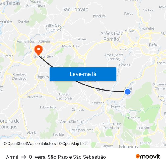 Armil to Oliveira, São Paio e São Sebastião map