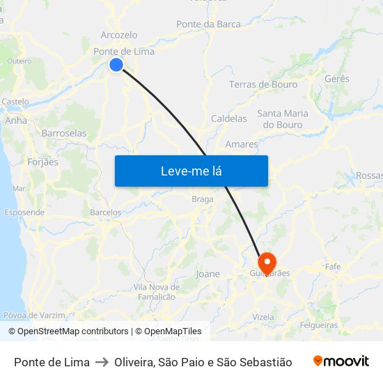Ponte de Lima to Oliveira, São Paio e São Sebastião map