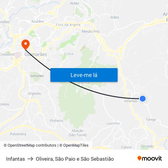 Infantas to Oliveira, São Paio e São Sebastião map