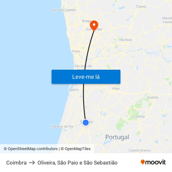 Coimbra to Oliveira, São Paio e São Sebastião map