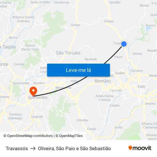 Travassós to Oliveira, São Paio e São Sebastião map