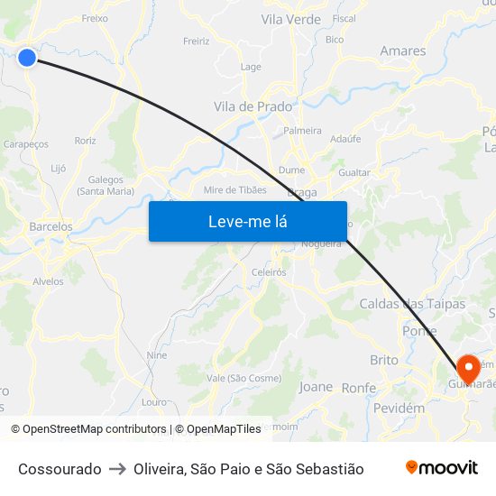 Cossourado to Oliveira, São Paio e São Sebastião map