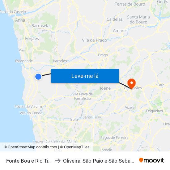 Fonte Boa e Rio Tinto to Oliveira, São Paio e São Sebastião map