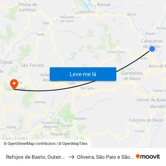 Refojos de Basto, Outeiro e Painzela to Oliveira, São Paio e São Sebastião map