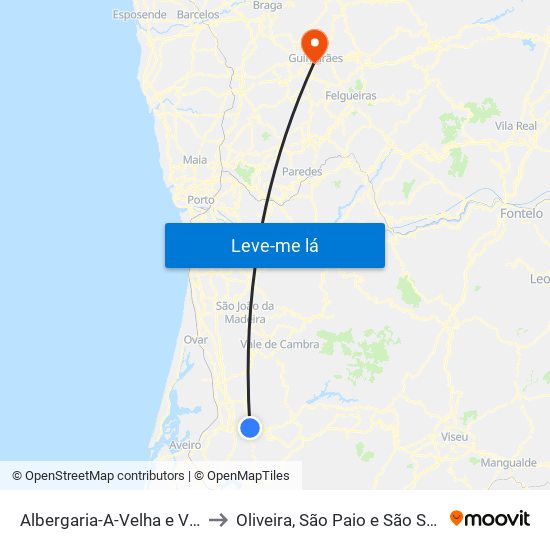 Albergaria-A-Velha e Valmaior to Oliveira, São Paio e São Sebastião map