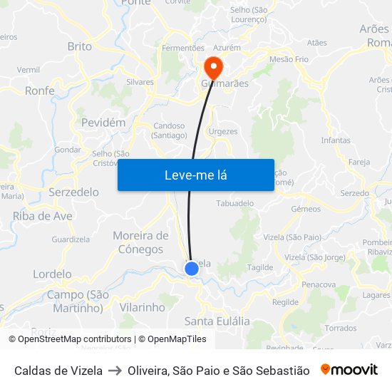 Caldas de Vizela to Oliveira, São Paio e São Sebastião map