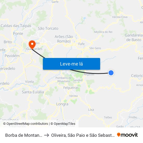 Borba de Montanha to Oliveira, São Paio e São Sebastião map