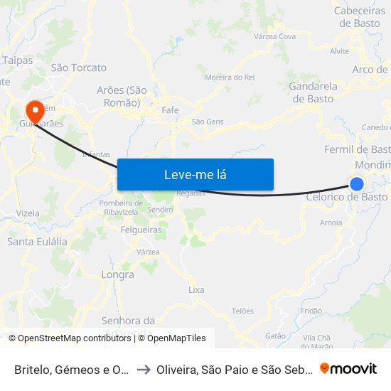 Britelo, Gémeos e Ourilhe to Oliveira, São Paio e São Sebastião map