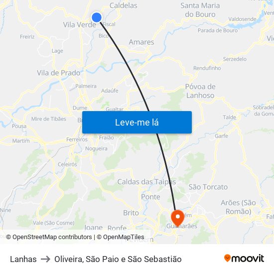 Lanhas to Oliveira, São Paio e São Sebastião map