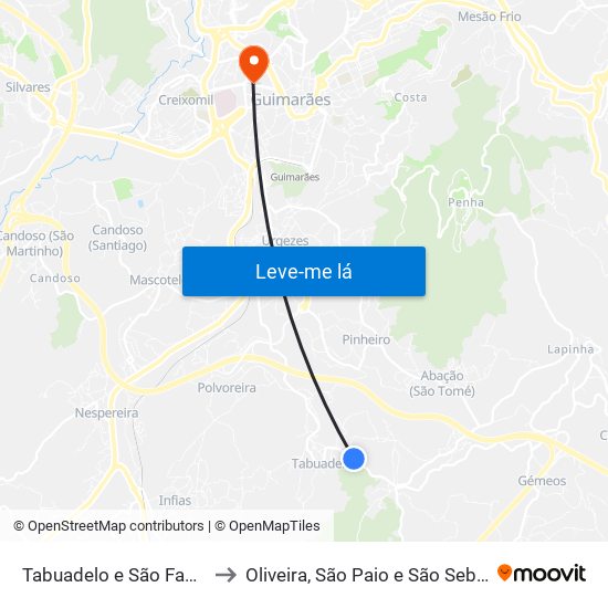 Tabuadelo e São Faustino to Oliveira, São Paio e São Sebastião map