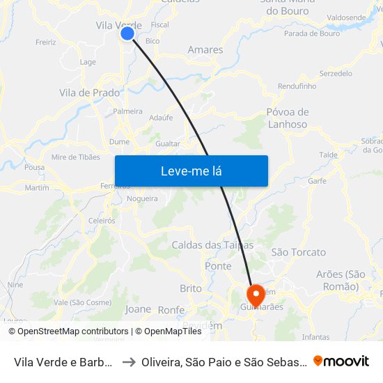 Vila Verde e Barbudo to Oliveira, São Paio e São Sebastião map