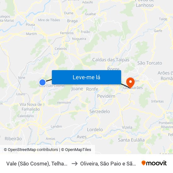 Vale (São Cosme), Telhado e Portela to Oliveira, São Paio e São Sebastião map