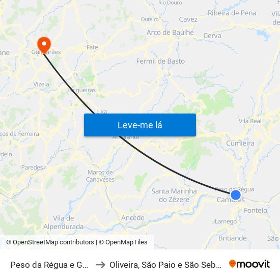 Peso da Régua e Godim to Oliveira, São Paio e São Sebastião map