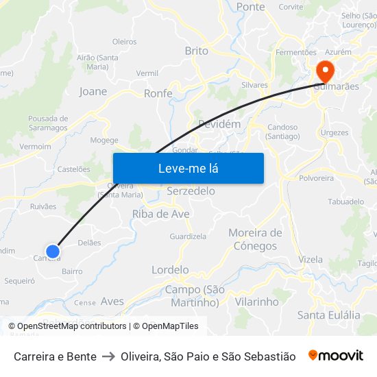 Carreira e Bente to Oliveira, São Paio e São Sebastião map