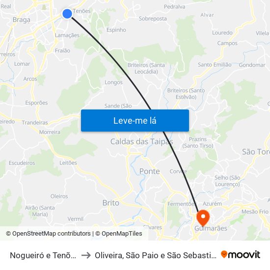 Nogueiró e Tenões to Oliveira, São Paio e São Sebastião map