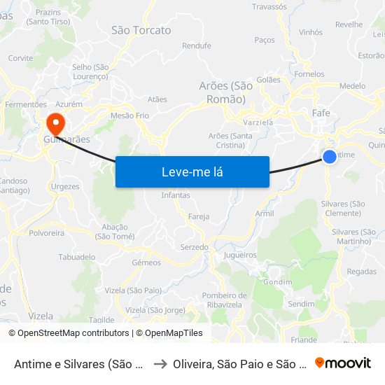 Antime e Silvares (São Clemente) to Oliveira, São Paio e São Sebastião map