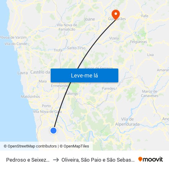 Pedroso e Seixezelo to Oliveira, São Paio e São Sebastião map