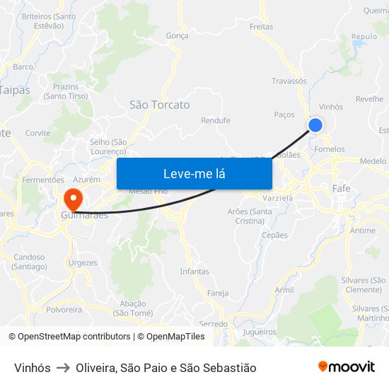 Vinhós to Oliveira, São Paio e São Sebastião map