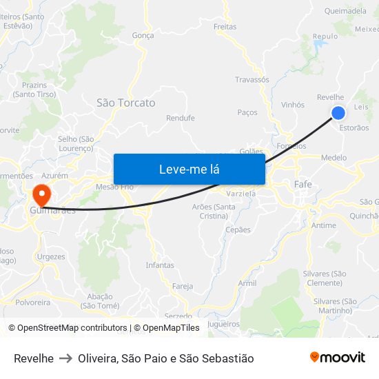 Revelhe to Oliveira, São Paio e São Sebastião map