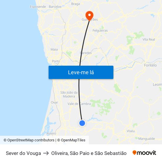 Sever do Vouga to Oliveira, São Paio e São Sebastião map