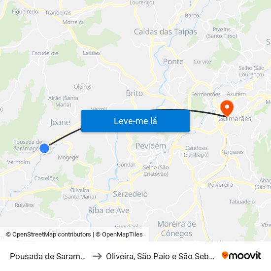 Pousada de Saramagos to Oliveira, São Paio e São Sebastião map