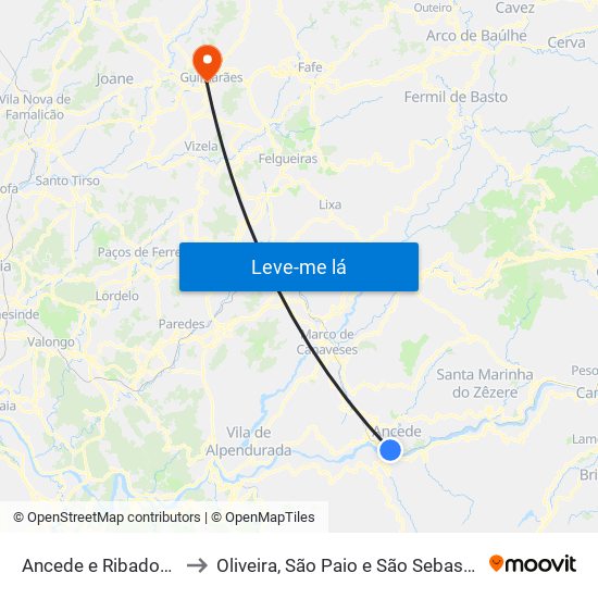 Ancede e Ribadouro to Oliveira, São Paio e São Sebastião map